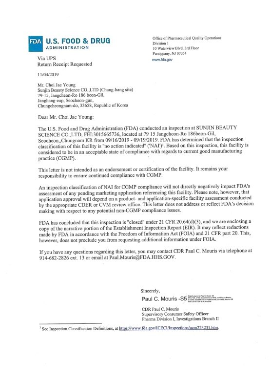 FDA Inspection Passed — NAI (No Action Indicated)